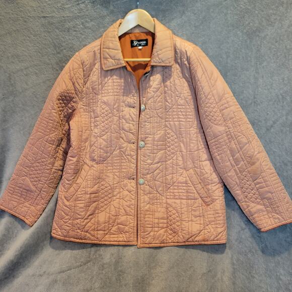 Grace Women’s Quilted Jacket Snap Button Taupe Brown Coat Medium Lightweight - Picture 1 of 6